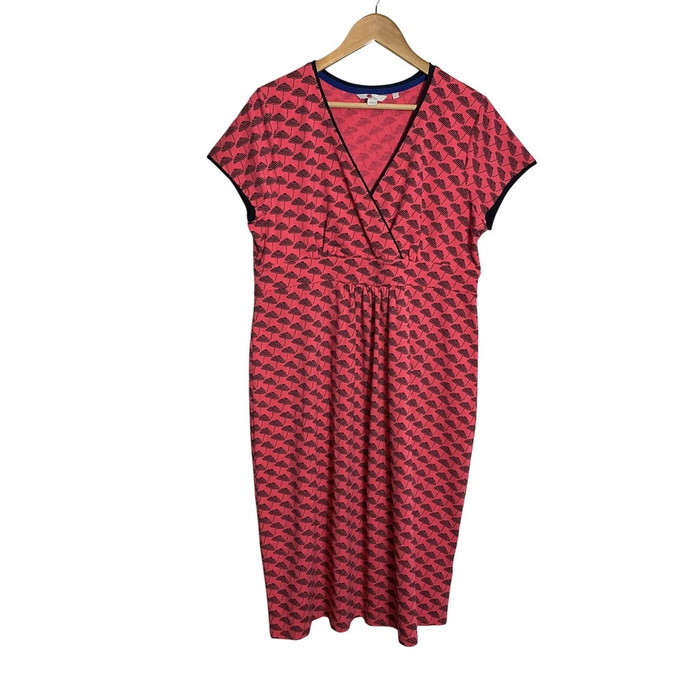 Boden Womens 14 Long Elodie Stretch Jersey Dress Coral Umbrella Print